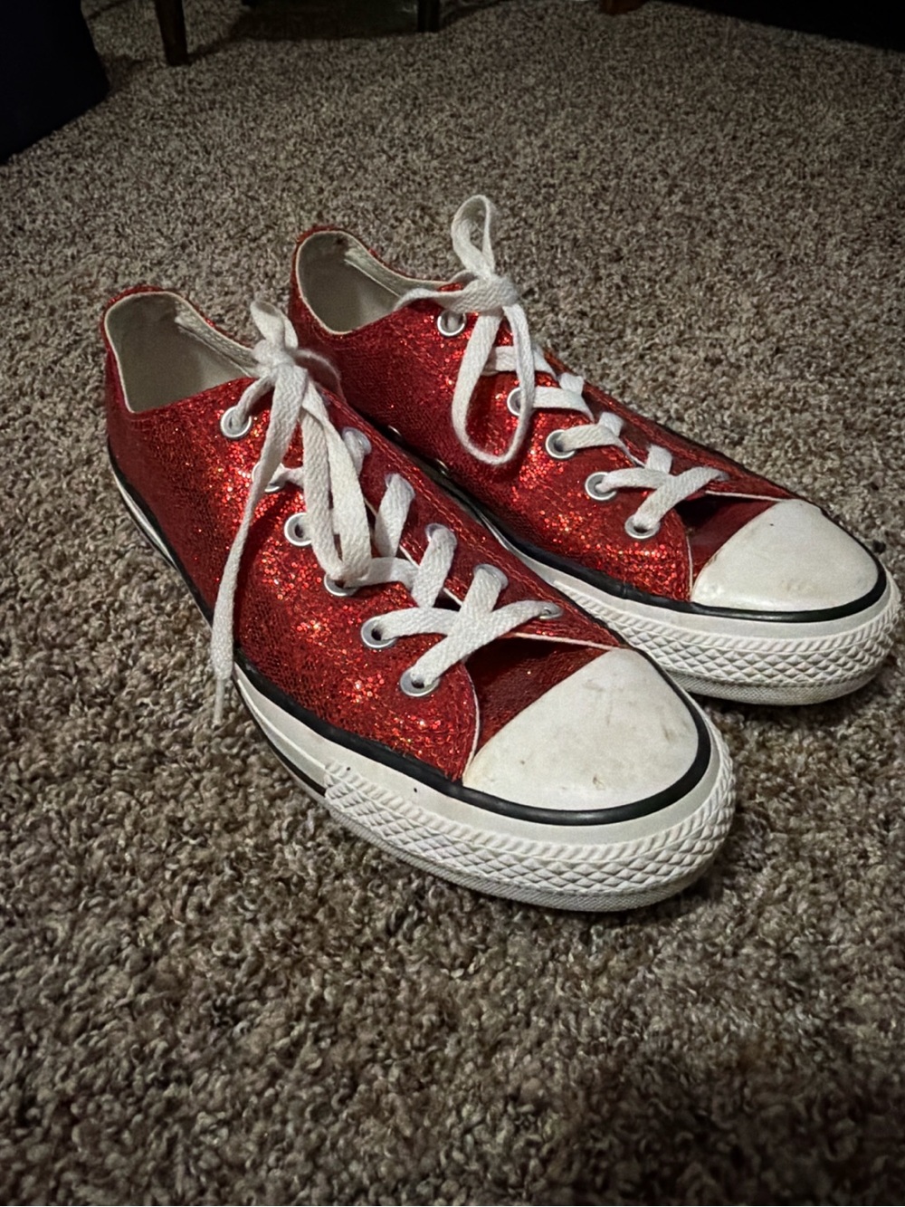 Converse All Star Red Glitter Low Top Sneakers Women’s Size 9 Sparkle